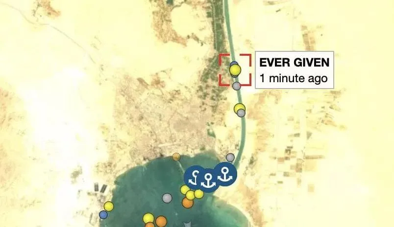 Evergreen container ship runs aground (with photo) Suez Canal waterway blocked